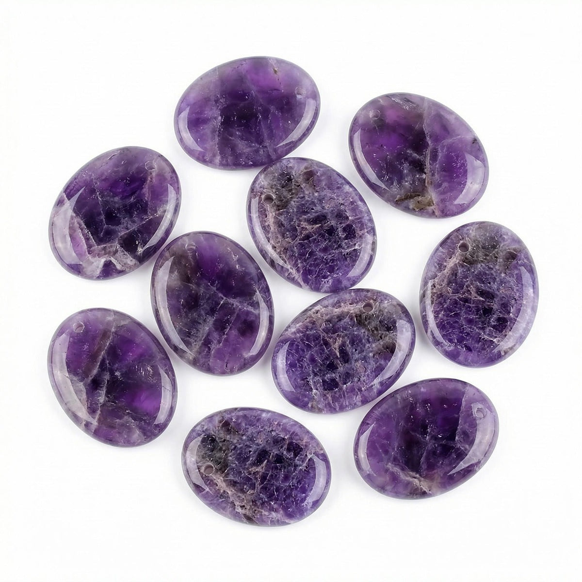 Amethyst 35×45mm Oval Gemstone Slice Pendant with Off-Center Drilled Hole – Natural Stone Charm for Necklaces, Bag Charms & Bookmarks