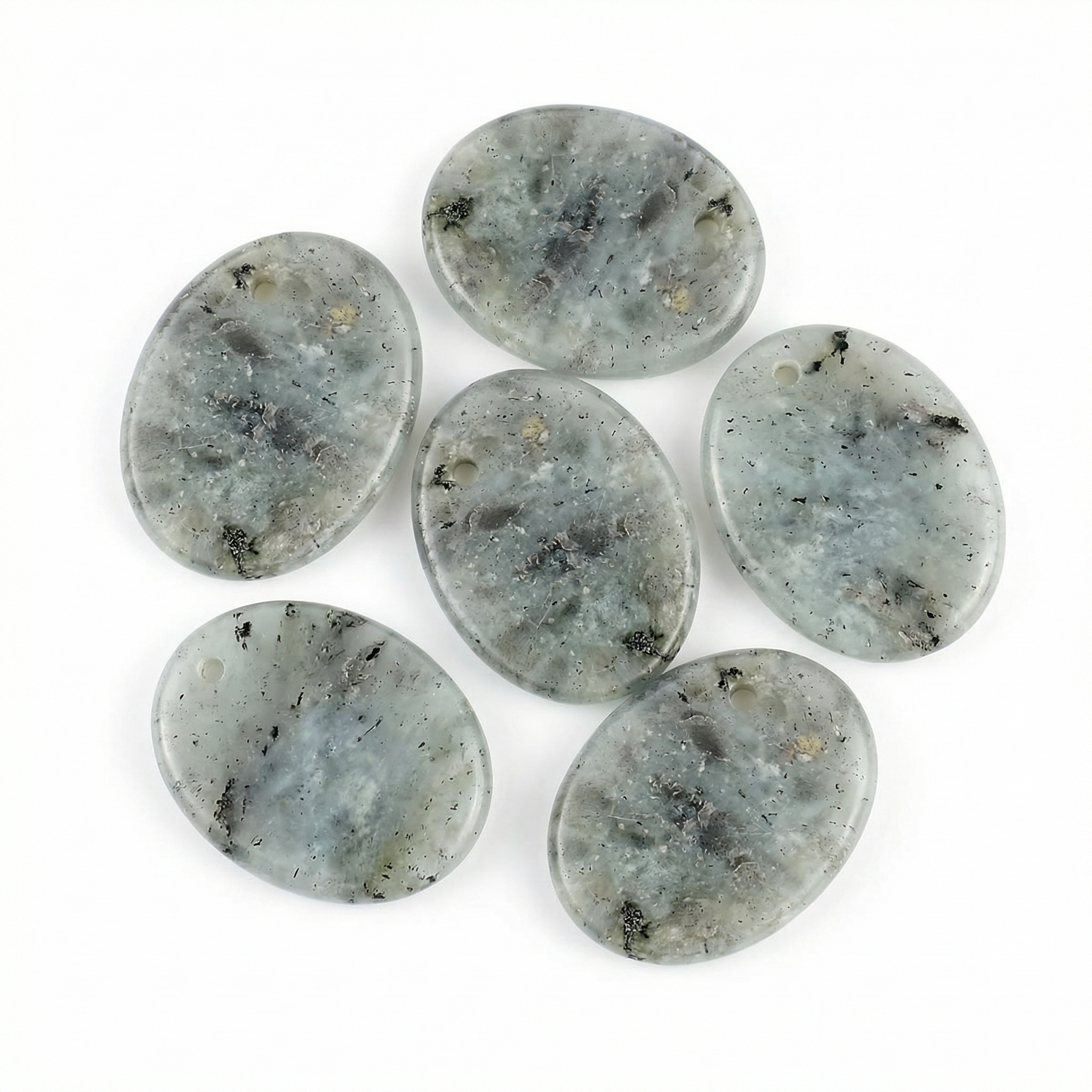 Gray Labradorite 35×45mm Oval Gemstone Slice Pendant with Off-Center Drilled Hole – Natural Stone Charm for Necklaces, Bag Charms & Bookmarks