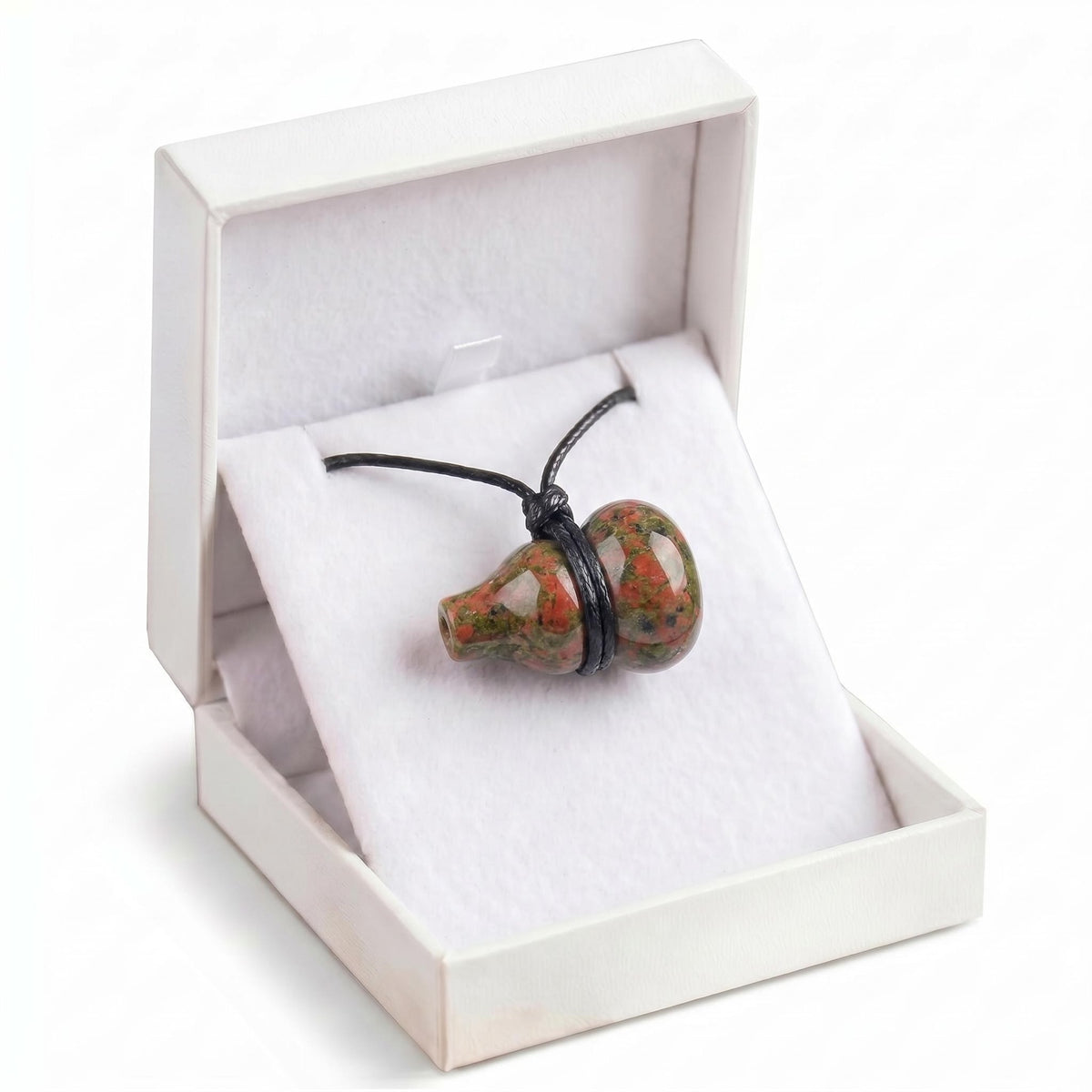 Unakite Gourd Pendant Necklace Adjustable Rope in Gift Box