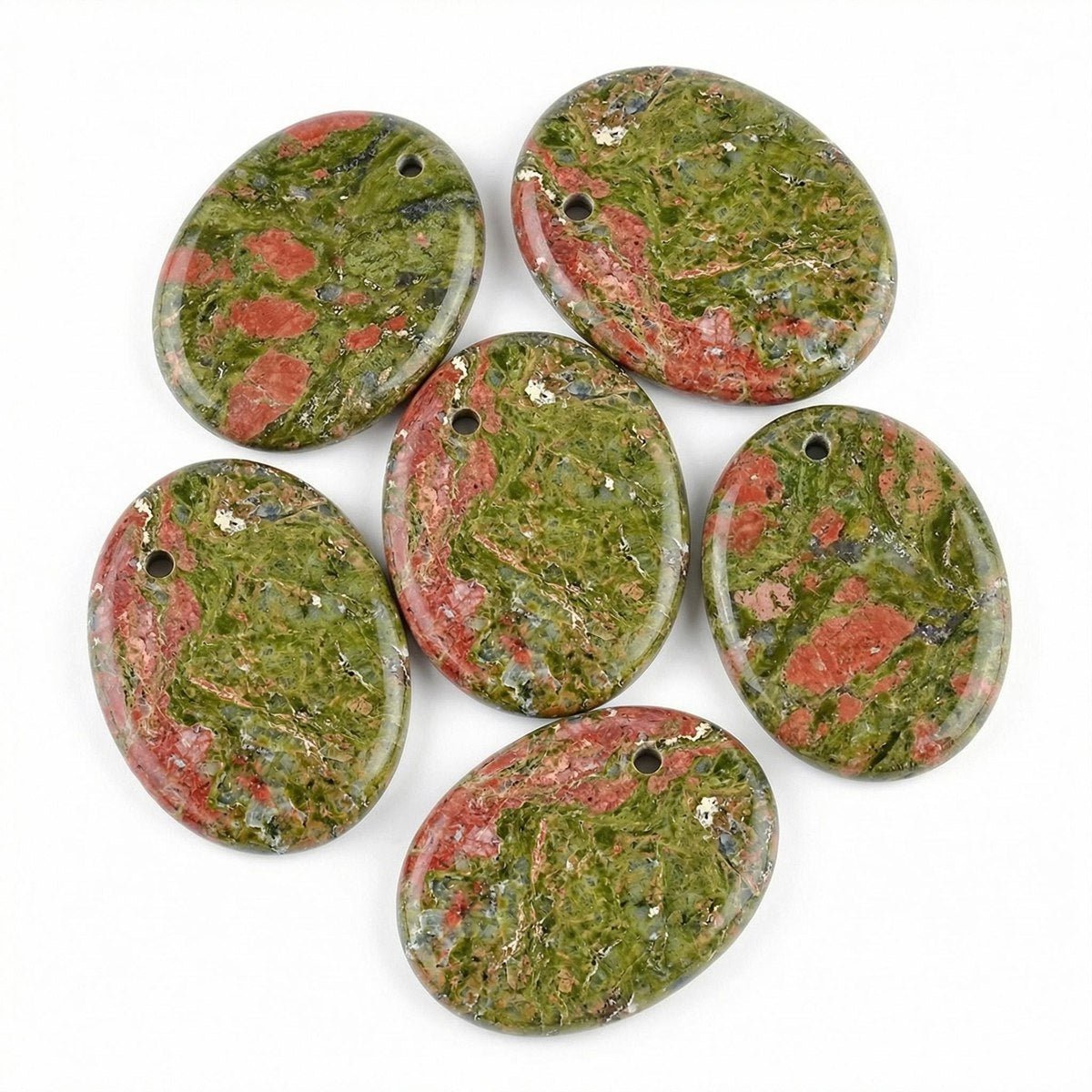 Unakite Jasper 35×45mm Oval Gemstone Slice Pendant with Off-Center Drilled Hole – Natural Stone Charm for Necklaces, Bag Charms & Bookmarks