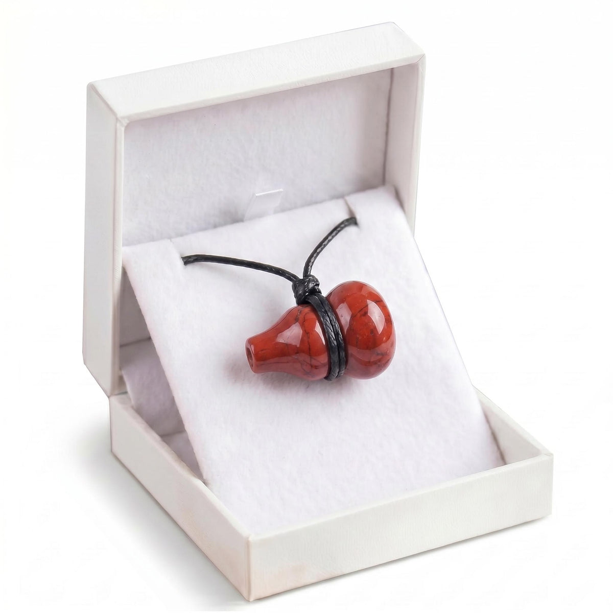Red Jasper Gourd Pendant Necklace Adjustable Rope in Gift Box