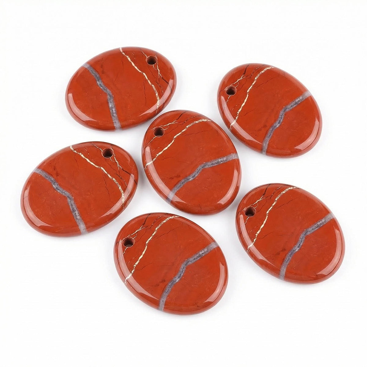 Red Jasper 35×45mm Oval Gemstone Slice Pendant with Off-Center Drilled Hole – Natural Stone Charm for Necklaces, Bag Charms & Bookmarks