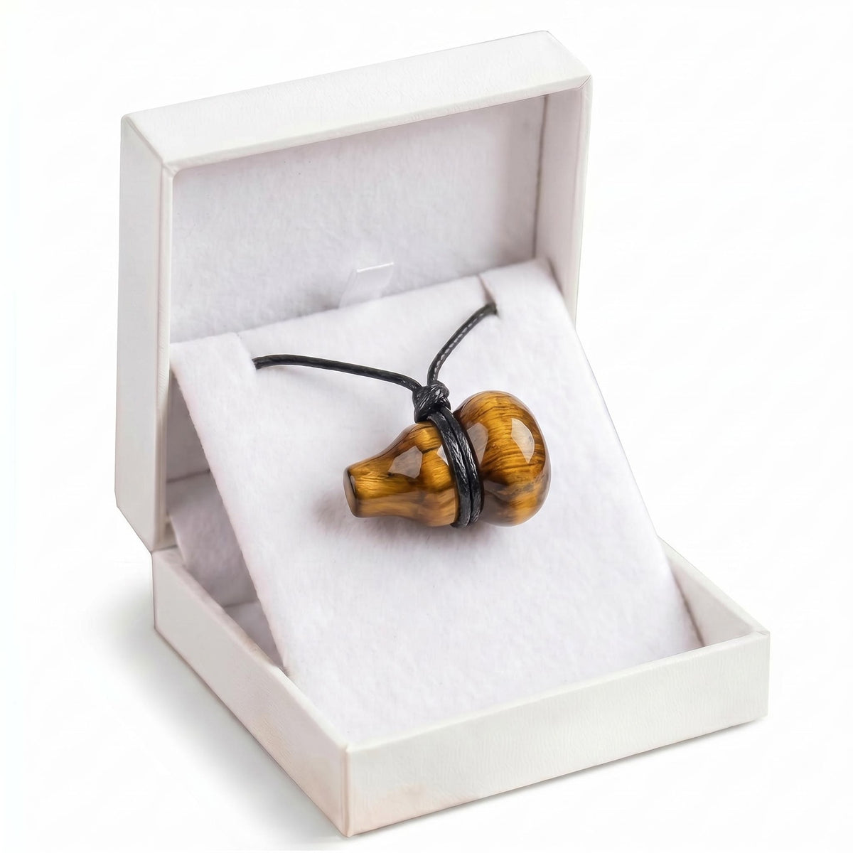 Yellow Tiger Eye Gourd Pendant Necklace Adjustable Rope in Gift Box