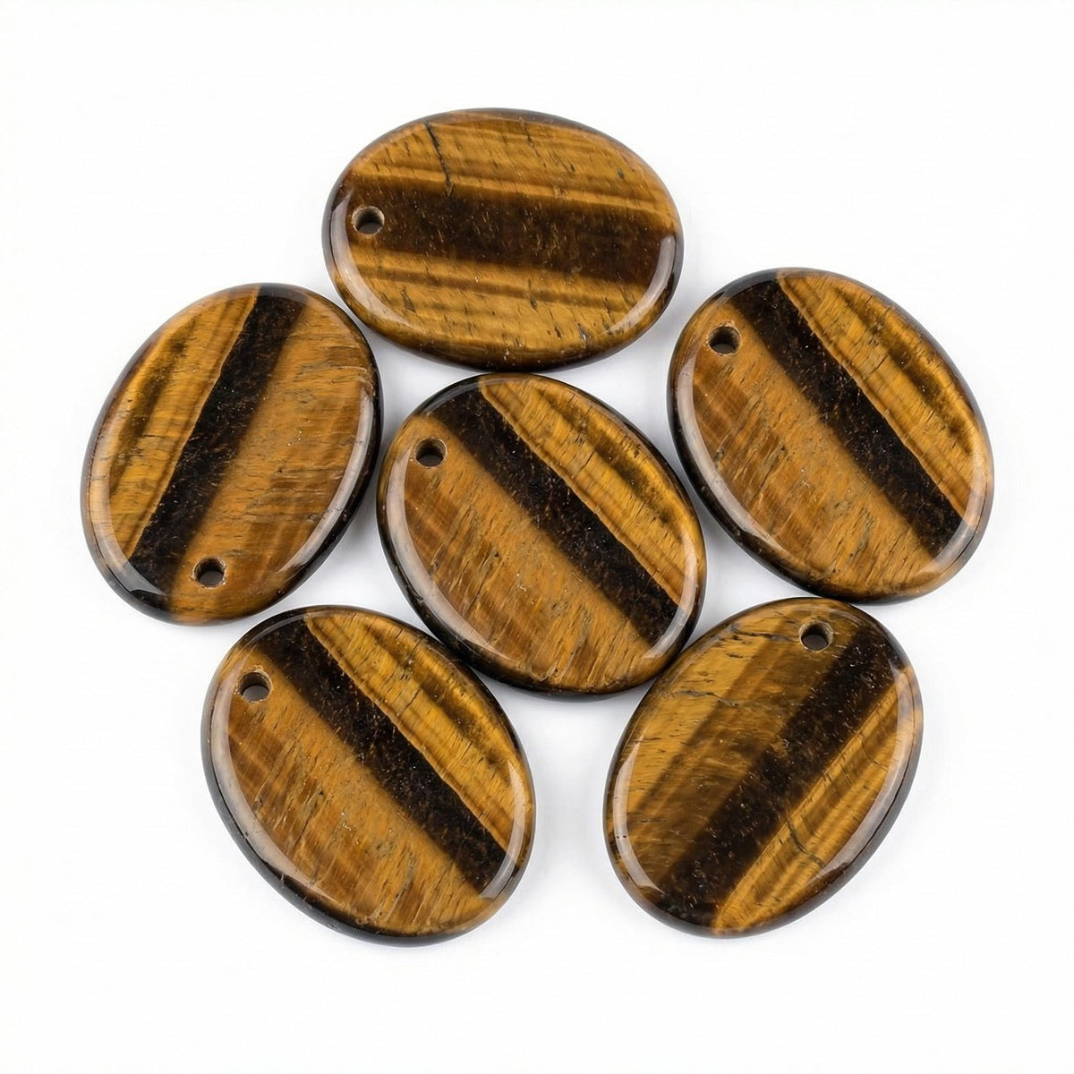 Yellow Tiger Eye 35×45mm Oval Gemstone Slice Pendant with Off-Center Drilled Hole – Natural Stone Charm for Necklaces, Bag Charms & Bookmarks
