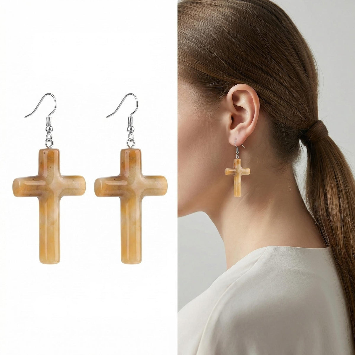 Crazy Agate Cross Pendant (27X40mm) Natural Gemstone Jewelry Necklace Earrings Keychain