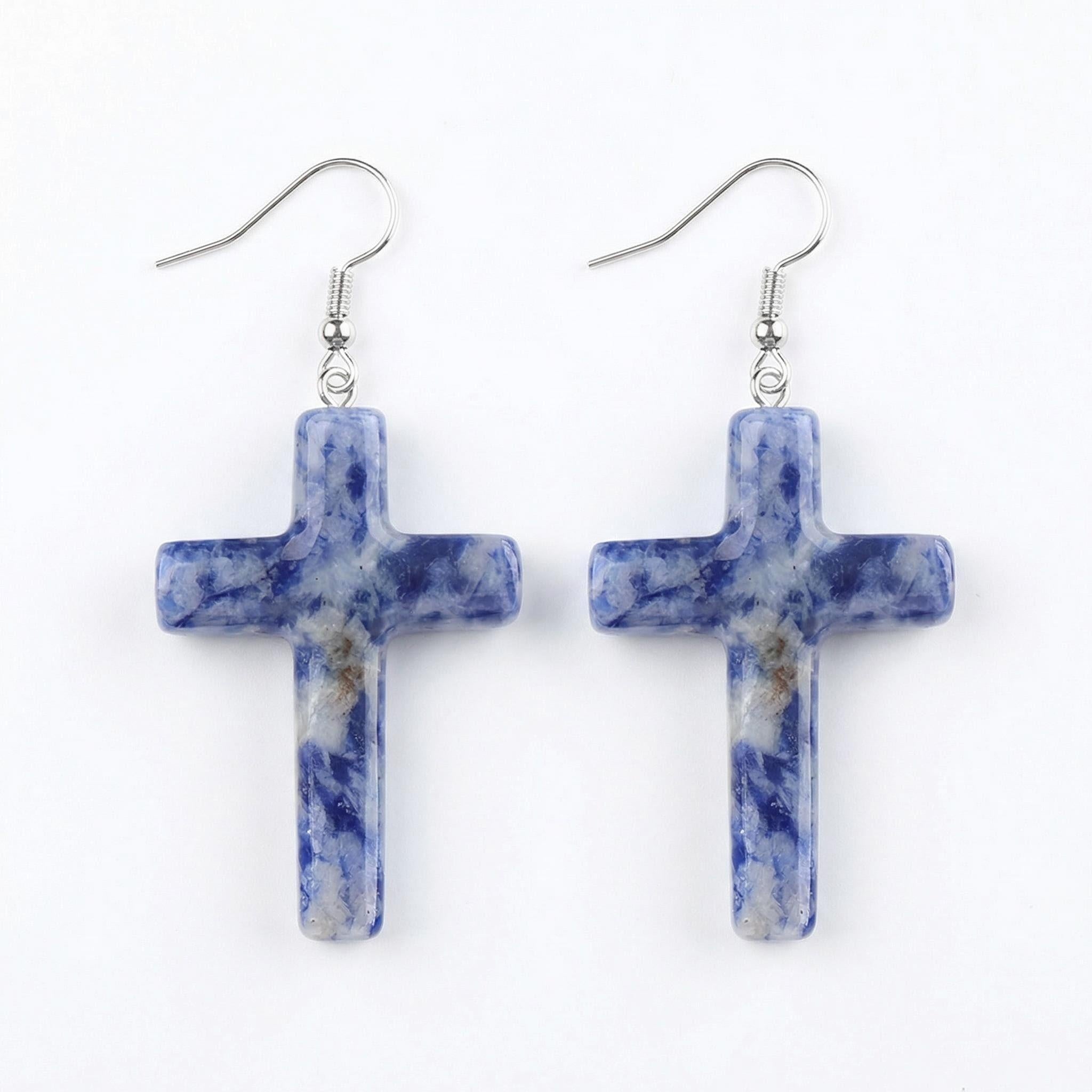 Sodalite Cross Pendant 27X40mm Gemstone Jewelry Necklace Earrings