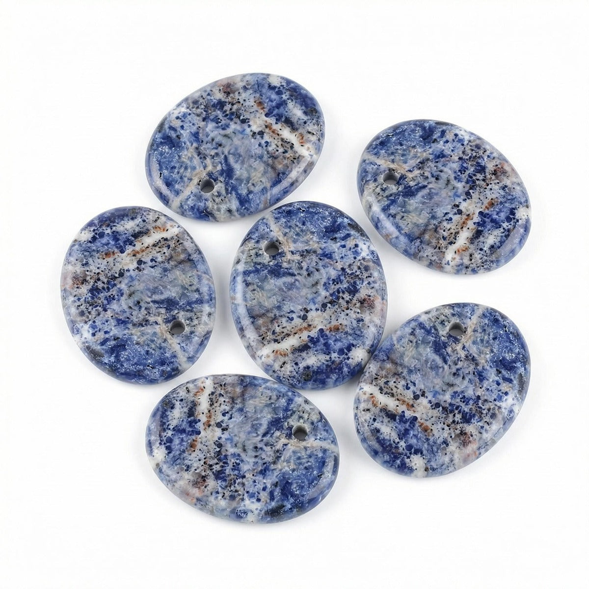 Sodalite 35×45mm Oval Gemstone Slice Pendant with Off-Center Drilled Hole – Natural Stone Charm for Necklaces, Bag Charms & Bookmarks