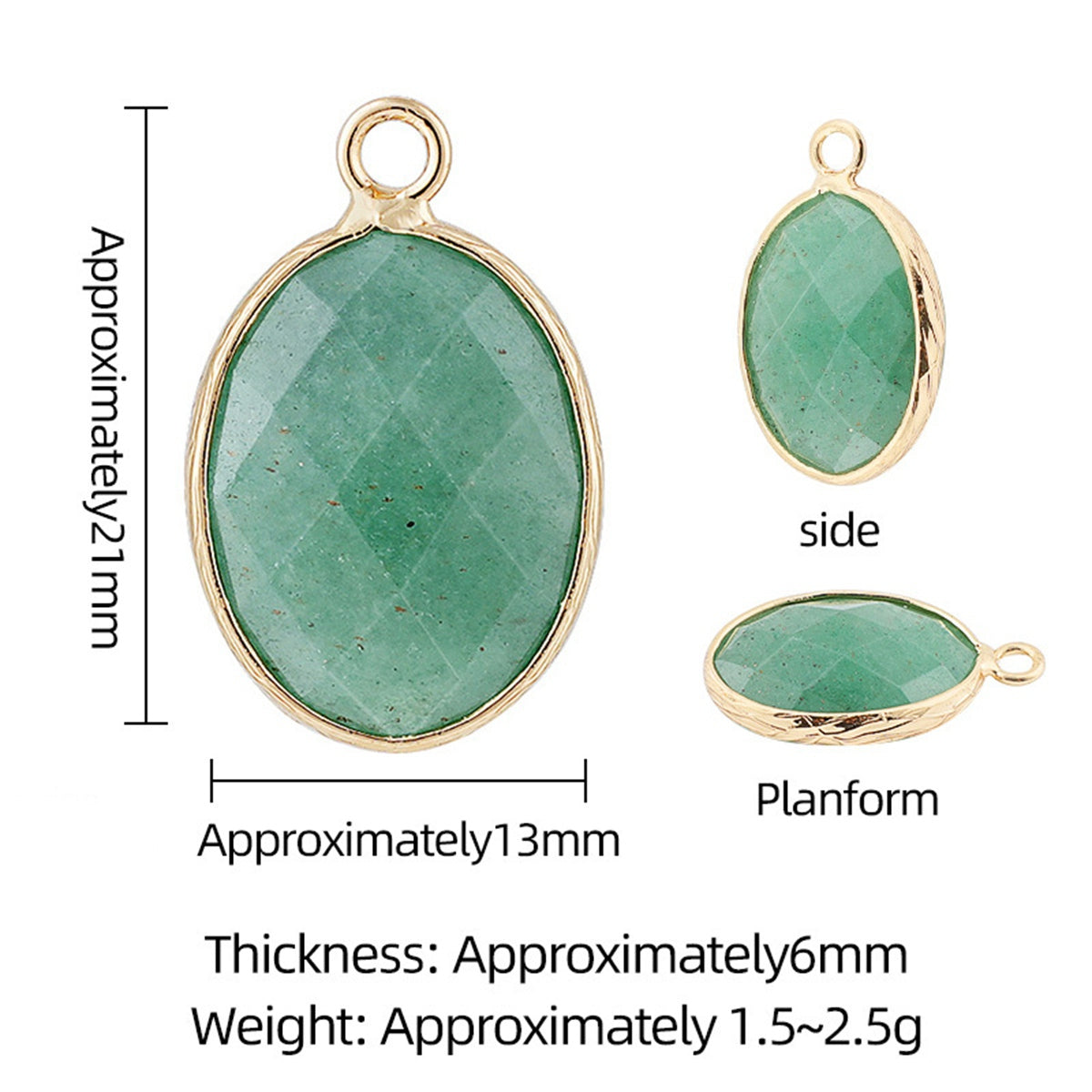 Faceted Natural Gemstone Pendant Gold Bezel Wrapped Oval Stone Charms 21x13mm for DIY Necklace Jewelry Making