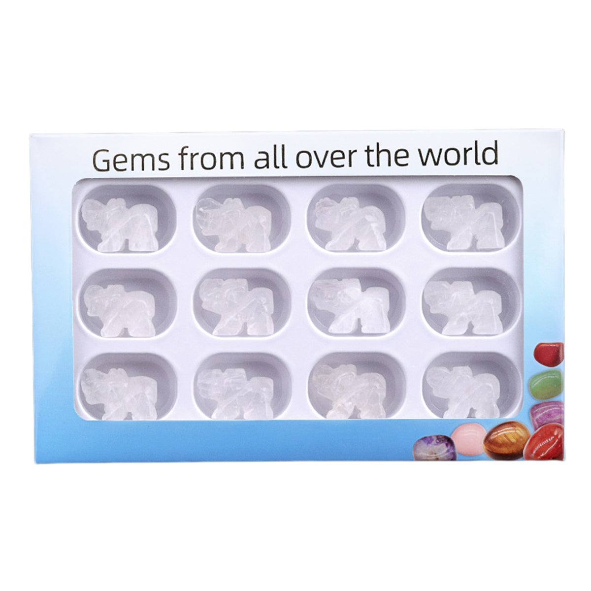1.0Inch Handmade Carved Gemstone Elephant Ornament 12PCS IN Box for Home Office Desk Decor #SP2307-12PA