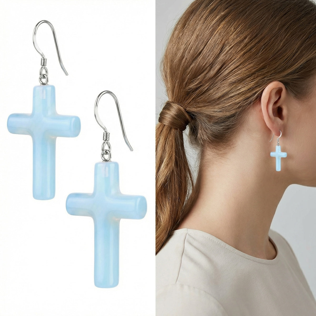 Opalite Cross Pendant (27X40mm) Natural Gemstone Jewelry Necklace Earrings Keychain