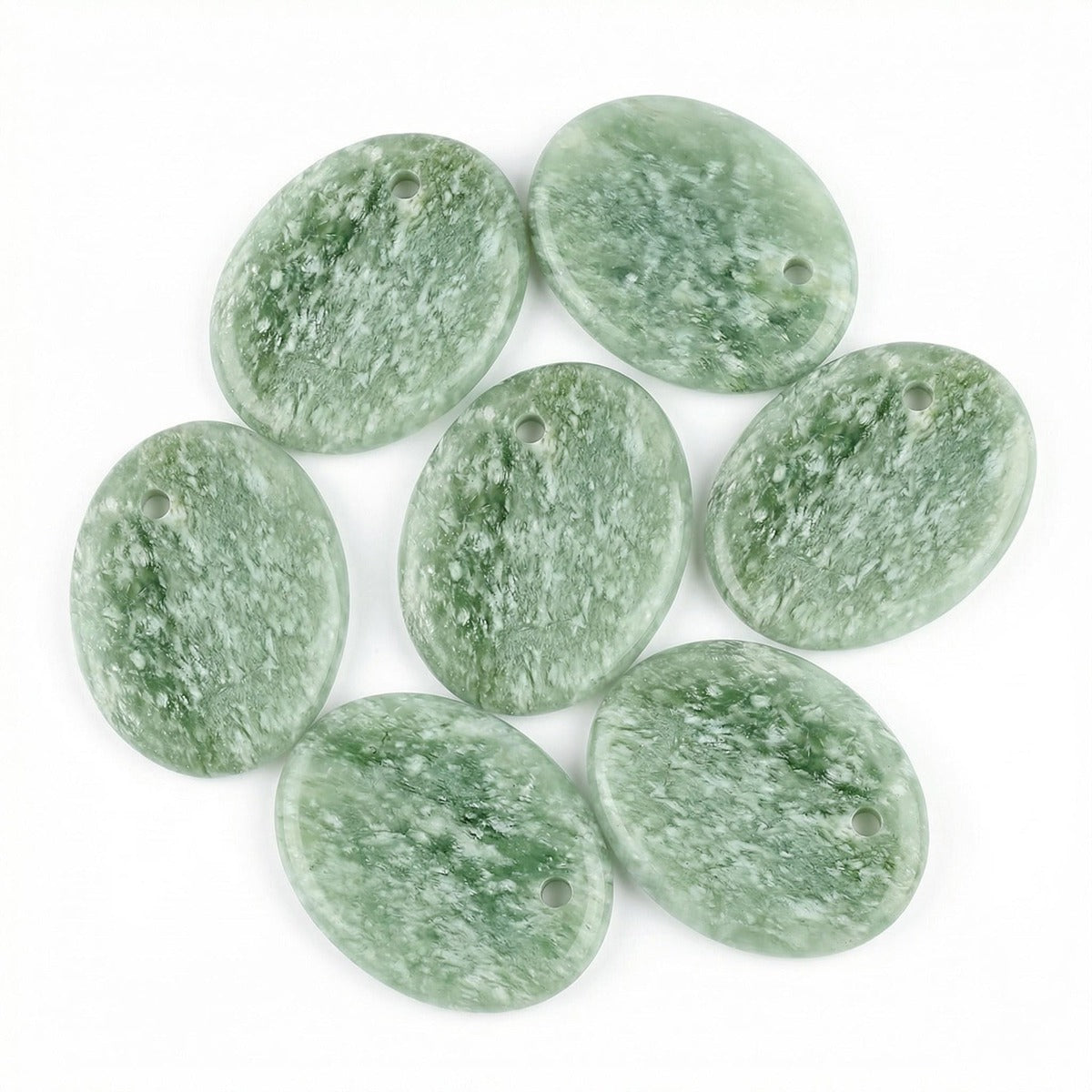 Xiuyu Jade35×45mm Oval Gemstone Slice Pendant with Off-Center Drilled Hole – Natural Stone Charm for Necklaces, Bag Charms & Bookmarks