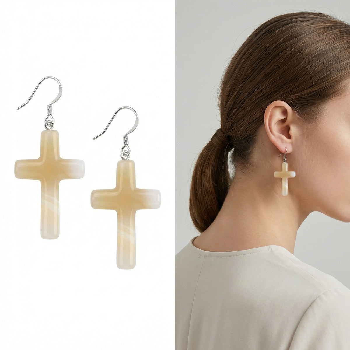 Yellow Jade Cross Pendant (27X40mm) Natural Gemstone Jewelry Necklace Earrings Keychain