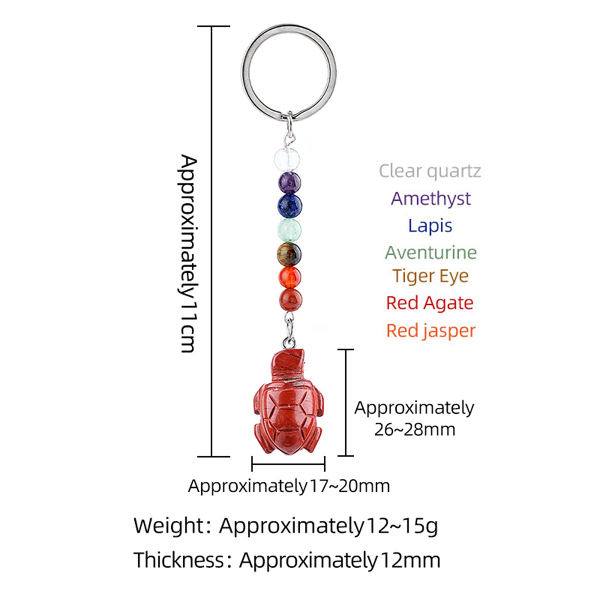 Healing Energy 7 Chakra Natural Crystal Turtle Keychain Handcrafted Gemstone Bag Charm KC2311