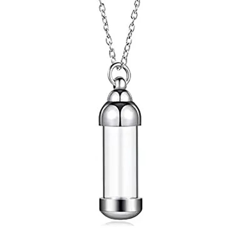 Stainless Steel Clear Glass Cylinder Urn Pendant Memorial Necklace Ashes Keepsake Cremation Jewelry for Men Women
