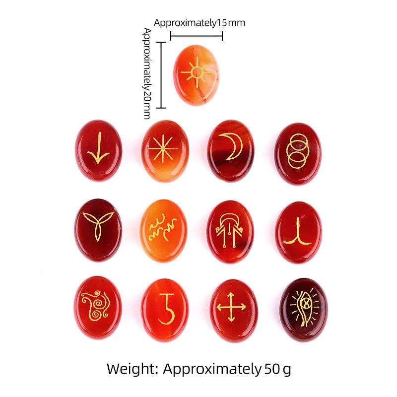 Wholesale 15×20mm Ellipse Rune Stones | 13pcs Laser-Engraved Natural Gemstone Set for Divination & Gifts