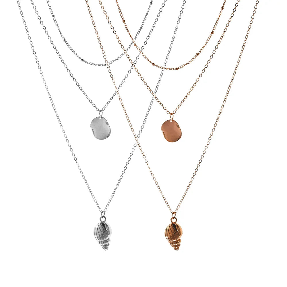 Multi layer metal Sequin Necklace Alloy conch pendant Dainty Tiny Pendant Necklace Gold Necklace Chain for Women and Teen Girls