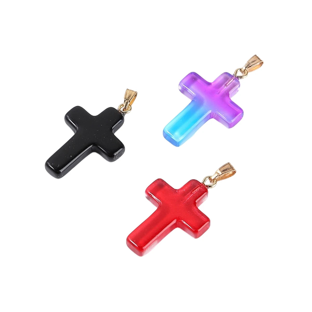 Glass Crystal Cross Pendant Charms for DIY Jewelry Making Healing Chakra Reiki Stone Cross Pendants for Necklaces Crafting