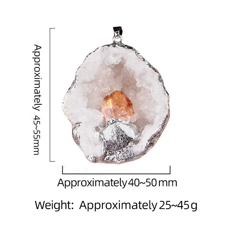 Natural Agate Geode Pendant with Drusy Crystal Point | Silver Plated Raw Druzy Cave Pendant Necklace for Spiritual Jewelry