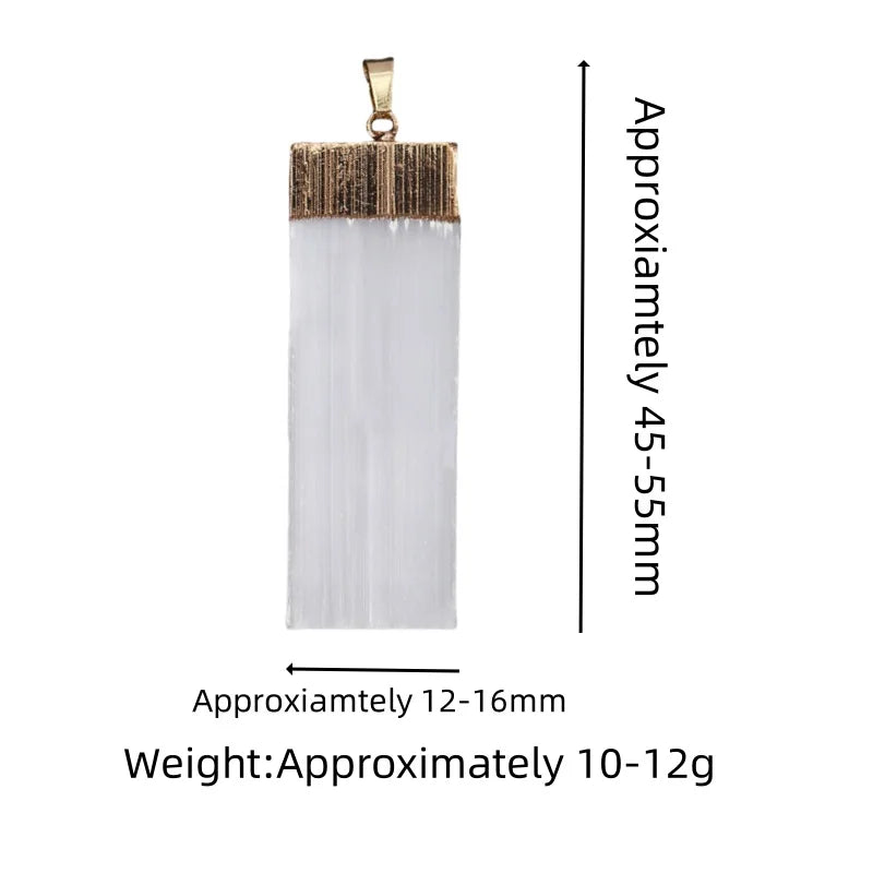 Natural Gypsum Strip Selenite Crystal Rectangle Pendant for Making Jewelry #SP1772