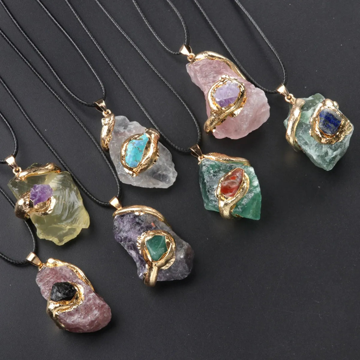 Super Large Gilded Crystal Original Stone Pendant with Multi-color Crystal Irregular Necklace Accessories