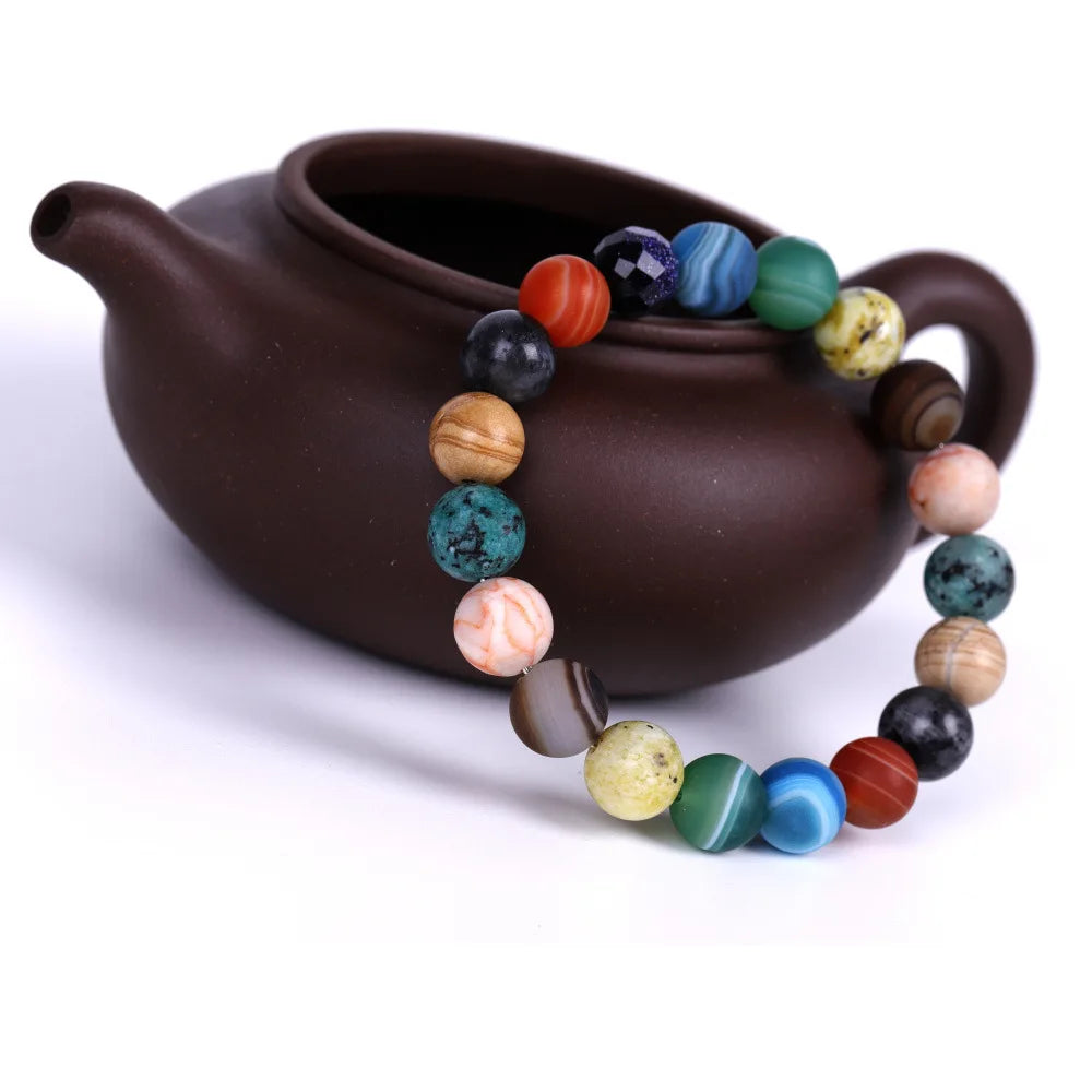 Solar System Planet Bracelet - 10mm Natural Stone Beads Universe Galaxy Jewelry for Men & Women