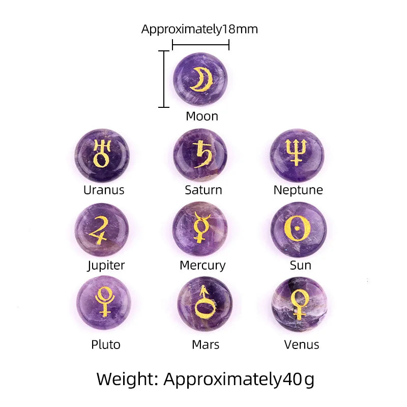 Wholesale 18mm Round Planetary Rune Stones | 10pcs Laser-Engraved Gemstone Set for Astrology & Gifts