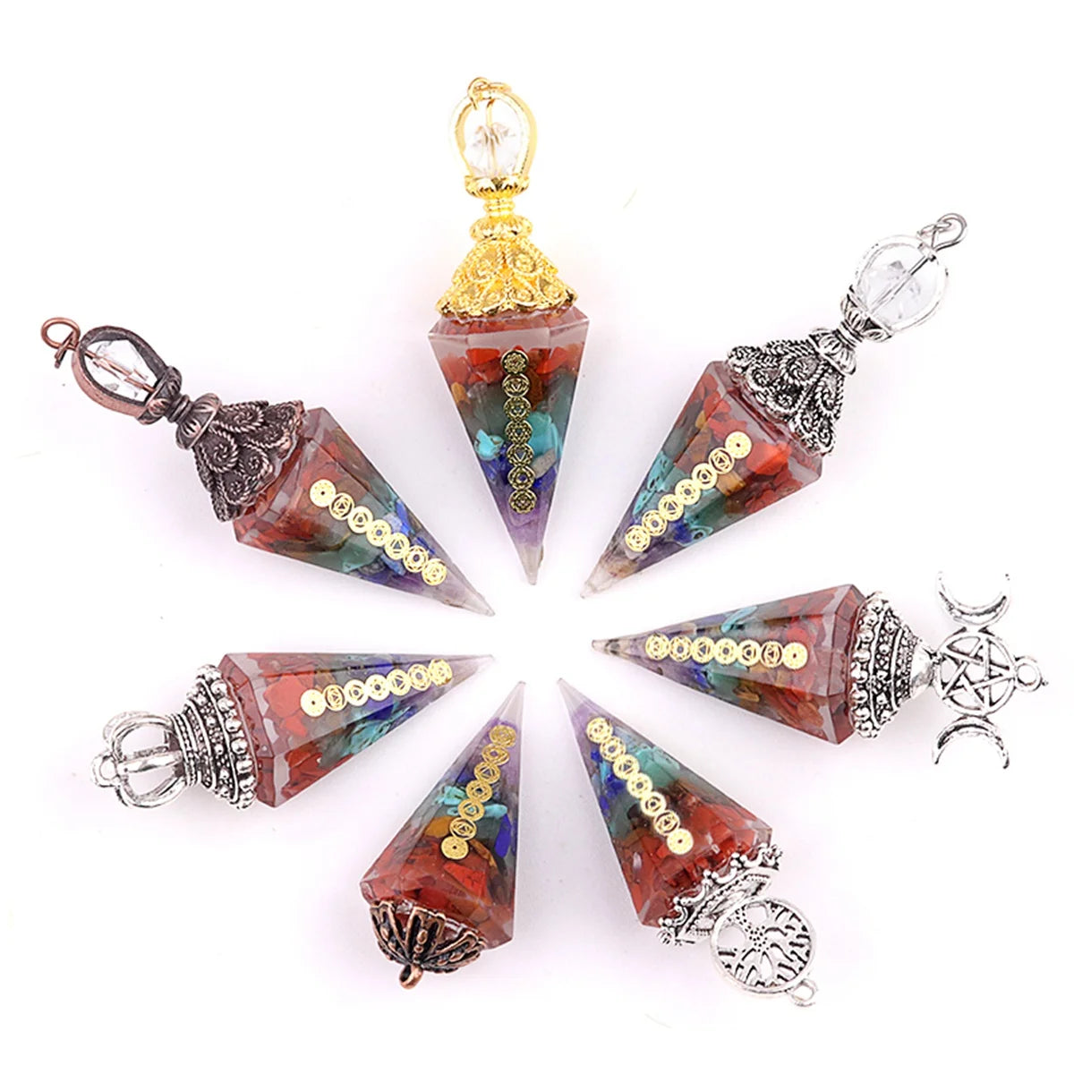 7 Chakra Gemstone Orgone Pendulum for Divination Healing Crystal Dowsing Tool for Hypnosis, Reiki & Spiritual Balance #7CSP1886-