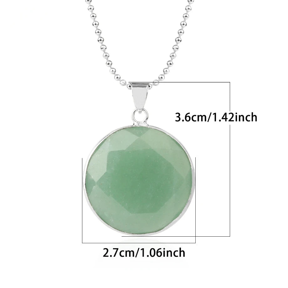 Silver Bezel Faceted Round Natural Gemstone Pendant Multi Color Cut Crystal Charm for Necklace Jewelry Making