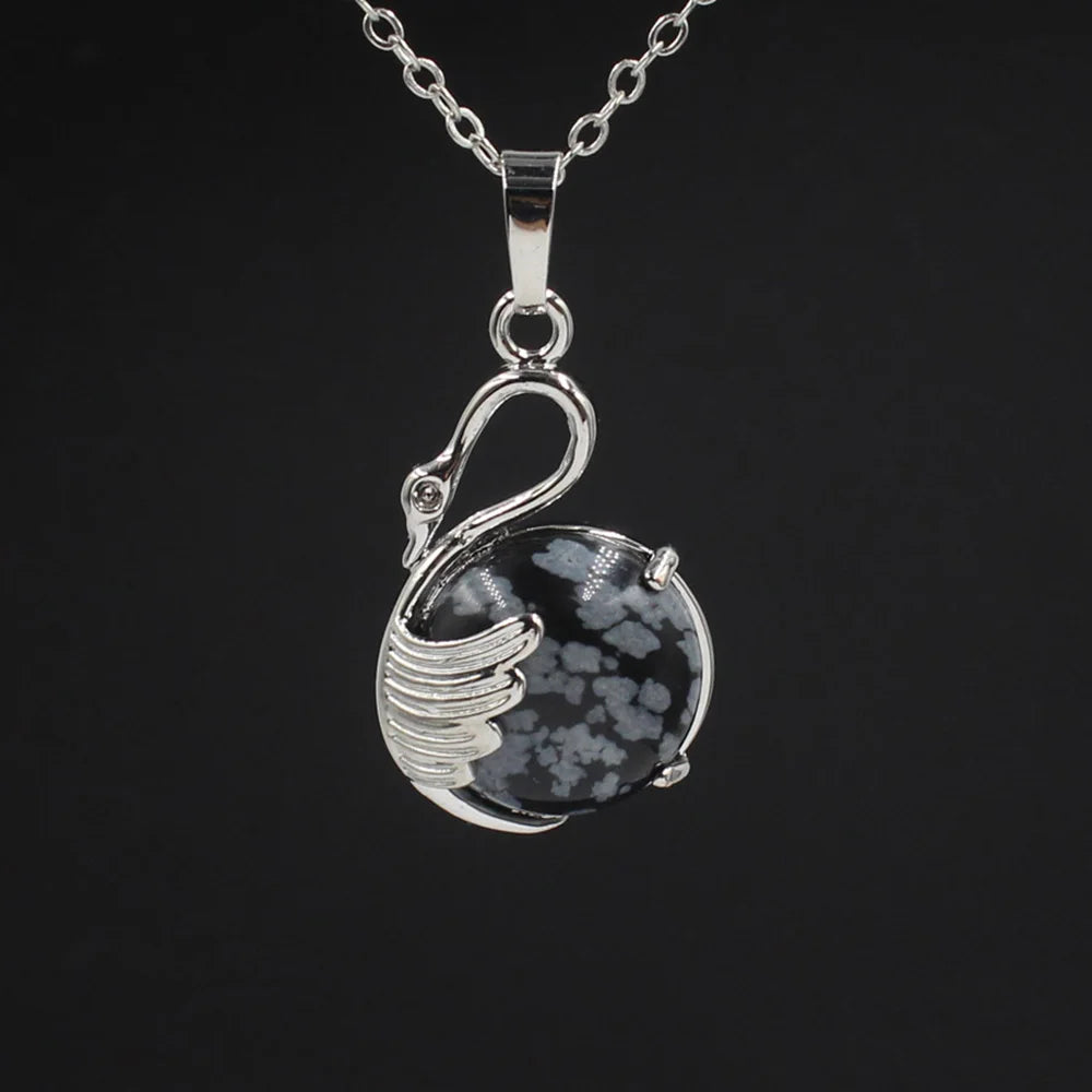 Natural Round Crystal Stone Pendant Wing Silver Plated Wrapped Gemstone Pendant Chakra Reiki Healing Crystal Charms for Jewelry Making Necklace