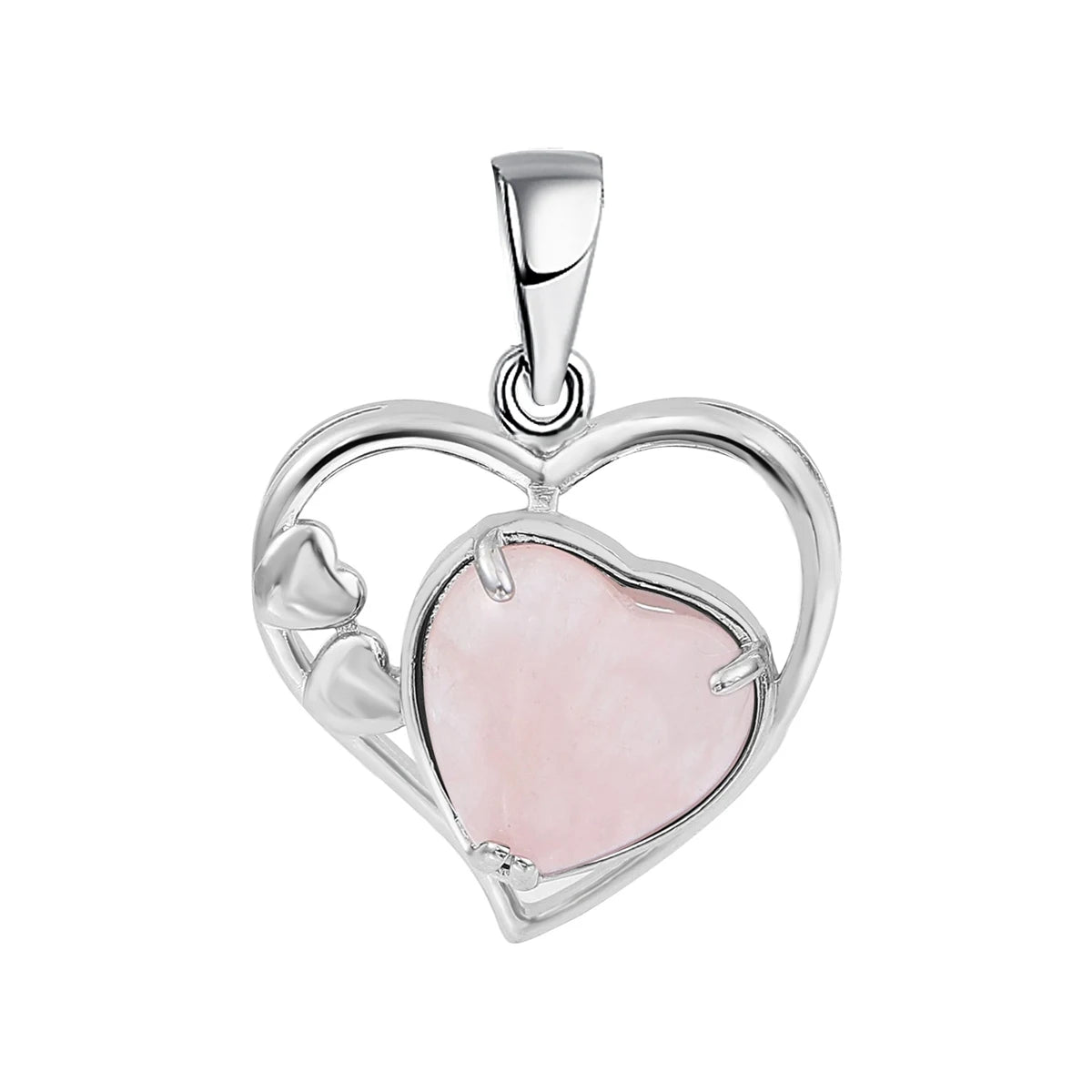 Natural Crystal Heart Pendant, Hollow Silver Frame with Gemstone Center for Women’s Jewelry