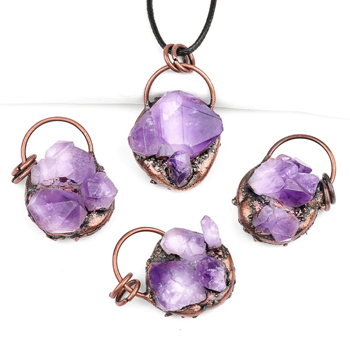 25-30mm Vintage Copper Amethyst Cluster Pendant Necklace | Natural Raw Crystal Jewelry
