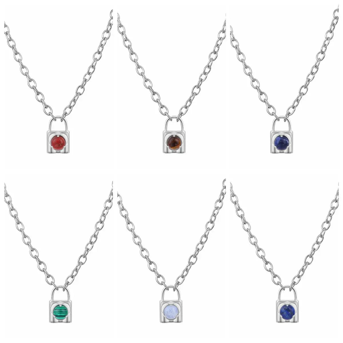 Fashionable Alloy Love Heart Lock with Natural Crystal Gemstone Charm Pendant Necklace Alloy Oval Chain Necklace