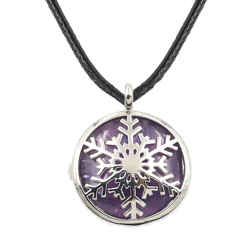 Pure Snowflake Crystal Pendant Necklace, Holiday Xmas Blessing Natural Stone Necklace Gift for Women & Girls
