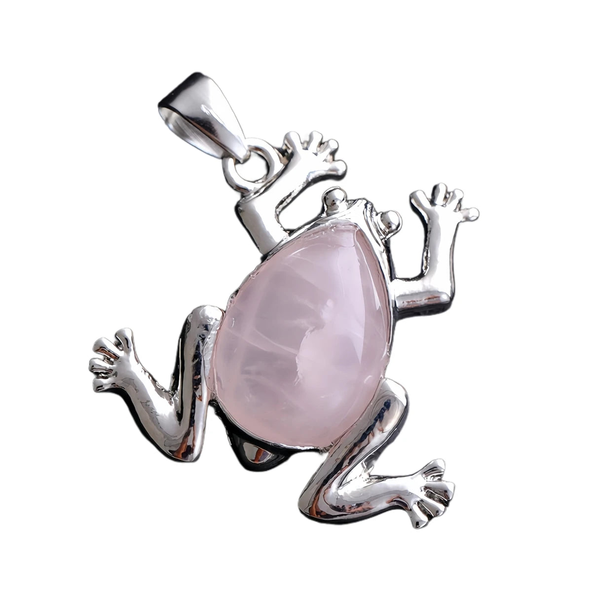 Natural Gemstone Frog Pendant Silver‑Tone Alloy Animal Charm Teardrop Inlaid Crystal Stone 25x27mm Chakra Reiki Healing Pendant for DIY Necklace Jewelry