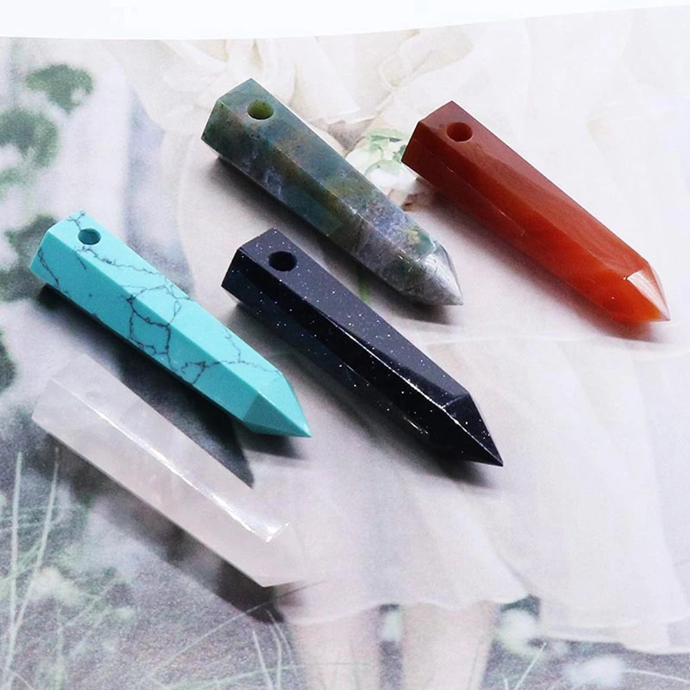 Natural crystal agate stone large hole square pendant hand cut Natural Quartz Crystals Stones Hexagonal Healing Point Reiki