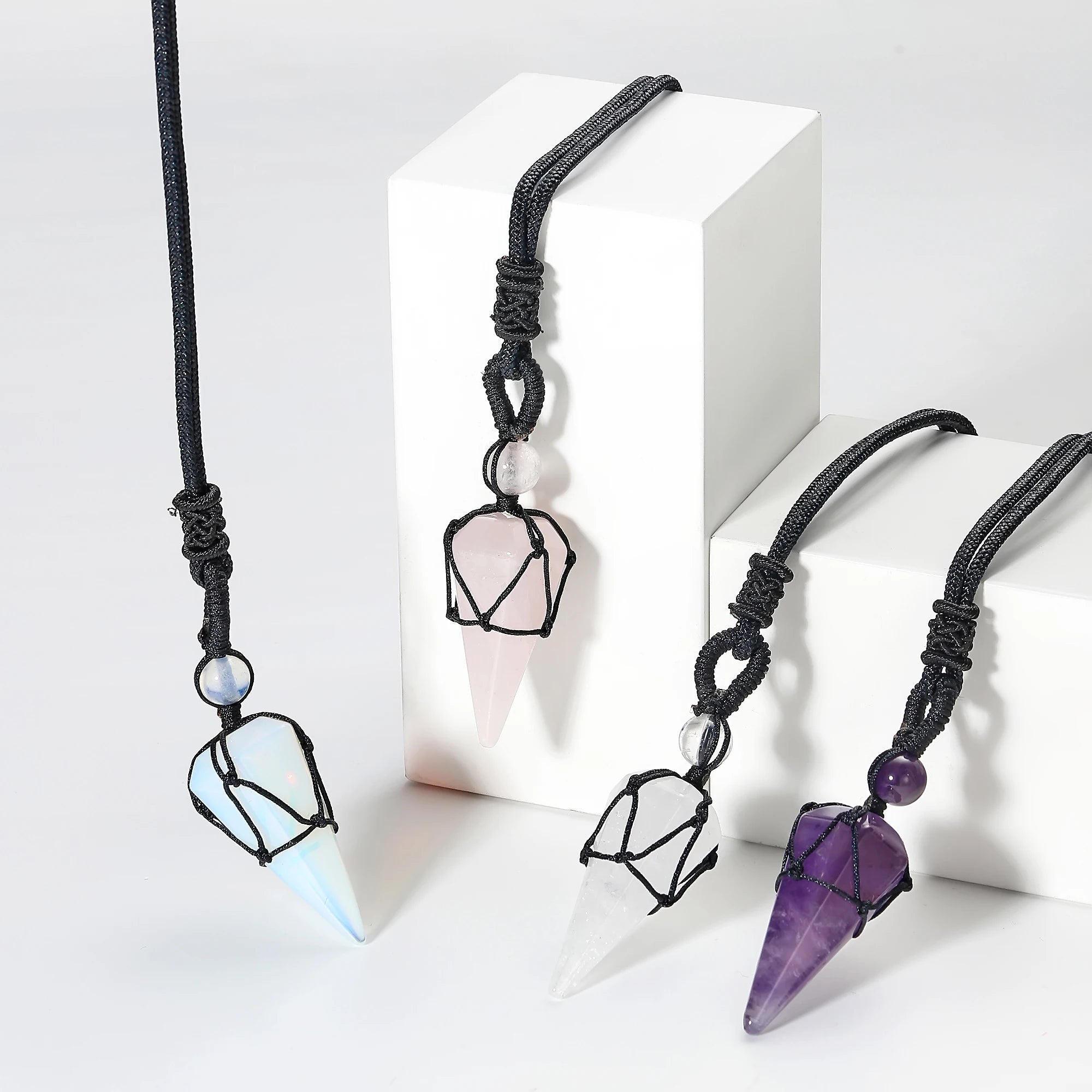 Natural Quartz Crystal Necklace Hexagonal Pointed Dowsing Pendulum Divination Healing Crystals Stone Reiki Chakra Pendant
