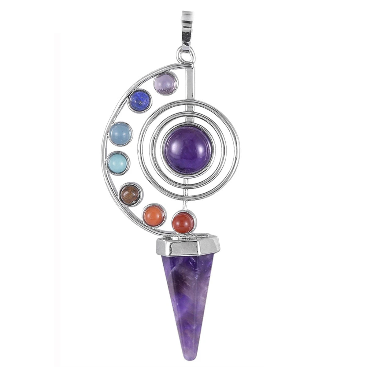 Natural Stone Pendulum Crystal Yoga 7 Chakra Spiral Hexagonal Cone Pendant Rose Quartz Reiki Healing Pendulum Jewelry