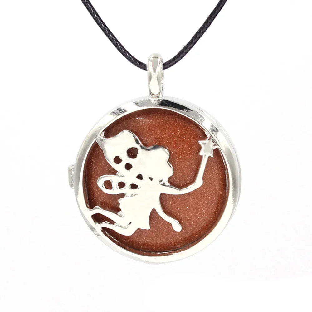 Fairy Magic Wand Hollow Cutout Pendant Silver Plated Natural Crystal Inlaid Round Charm, DIY Necklace Making Gemstone Pendant