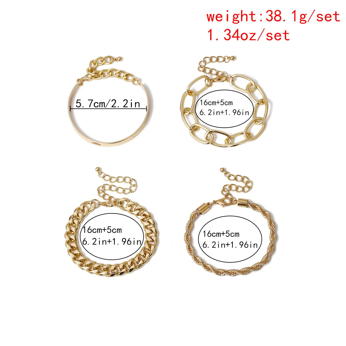 Gold Chain Bracelet Sets for Women Girls 14K Gold Plated Dainty Link Paperclip Bracelets Stake Adjustable Layered Metal Link