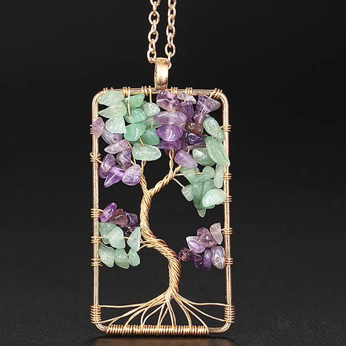 Life Tree Pendant Necklace Charms Gemstone Chakra Crystal Quartz Pendants Chakra Healing Charm for women