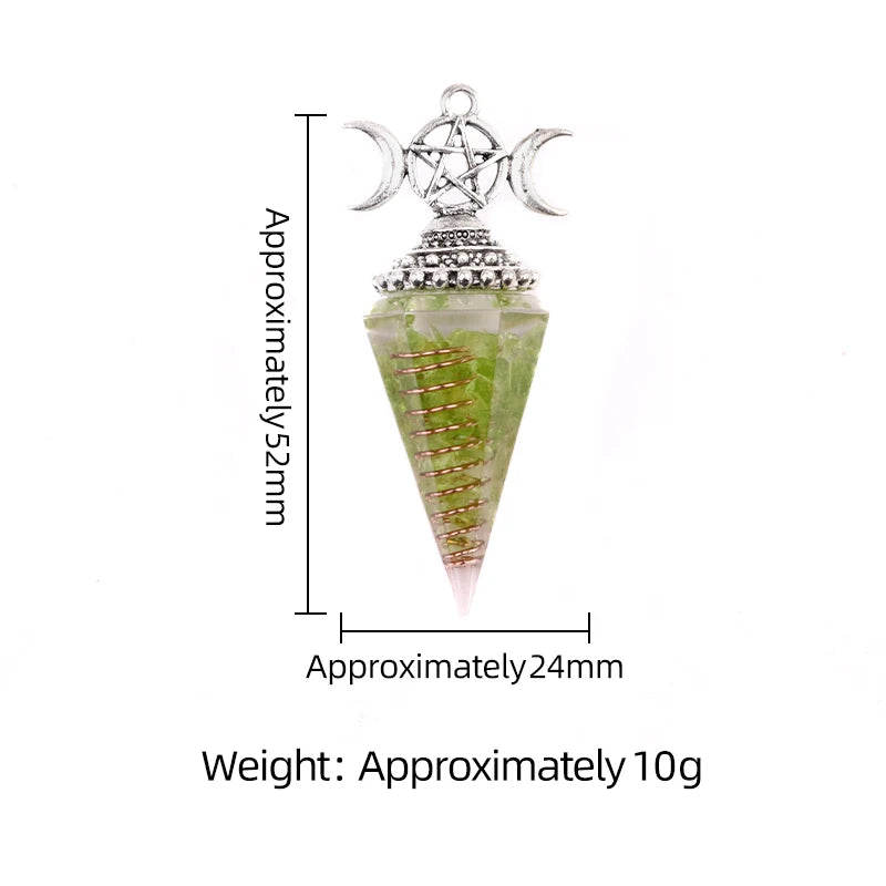Triple Moon Pentacle Orgone Pendulum Pendant Resin Crystal Dowsing Charm for Wicca & Spiritual Jewelry