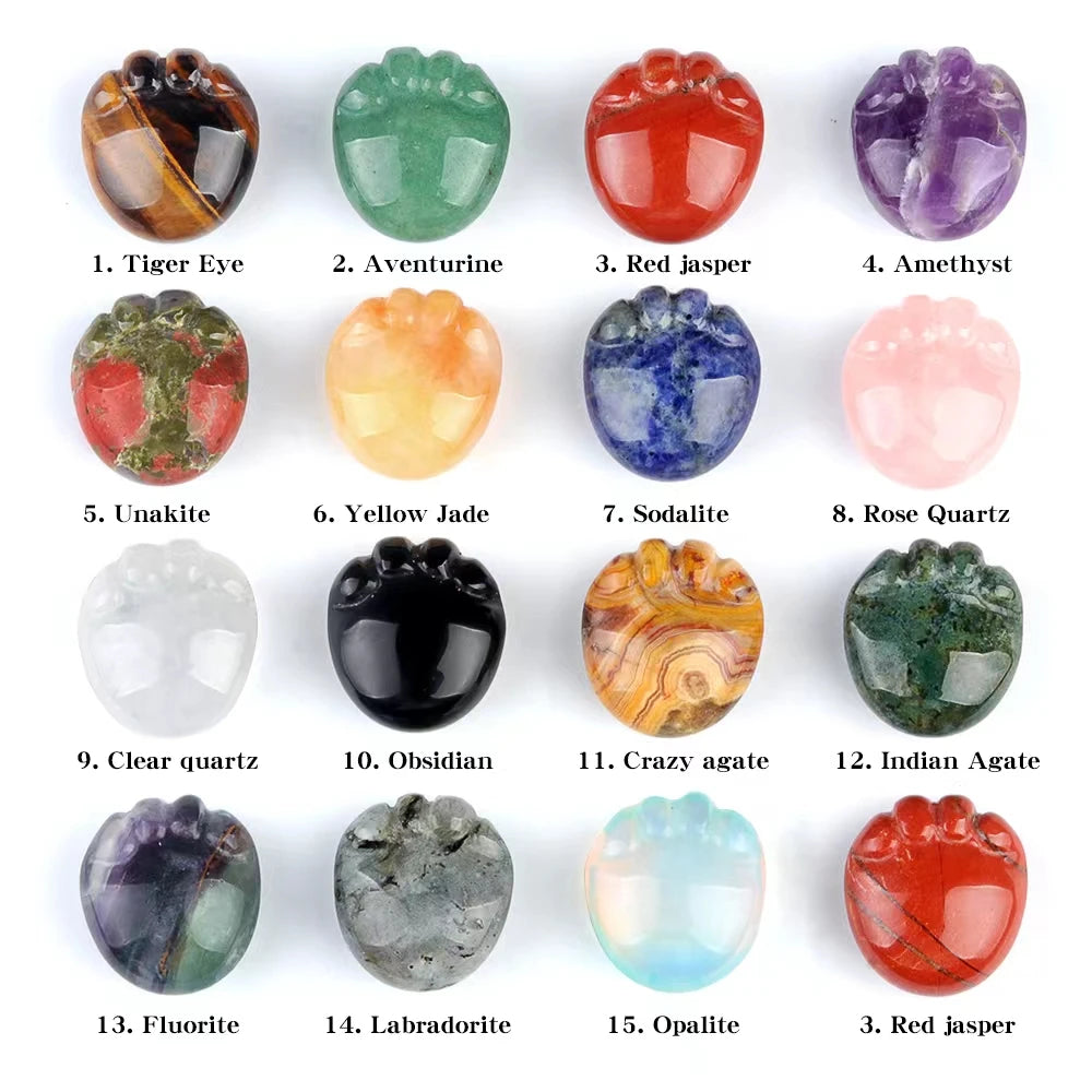 23×25mm Hand-Carved Crystal Footprint Pendant | Natural Gemstone Paw Print Necklace for Healing