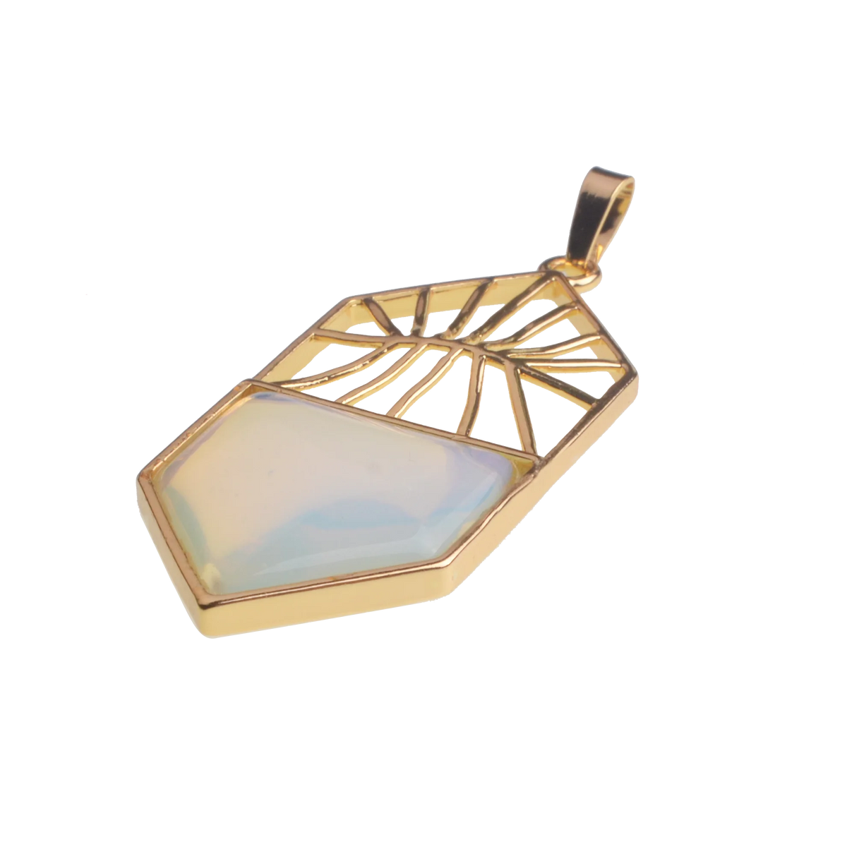 Gold Hollow Sun Ray Natural Stone Shield Arrow Pendant, Geometric Open‑Work Metal Frame Gemstone Pendant, Reiki Chakra Healing Crystal Charm for DIY Necklace Jewelry Making