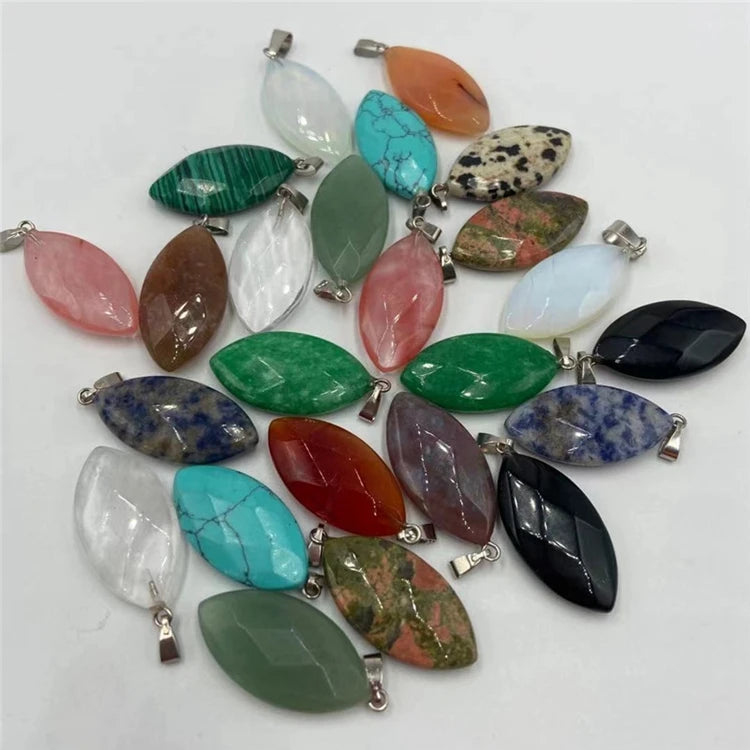 Faceted Horse Eye Natural Crystal Pendant, Multicolor Agate Gemstone Charms for DIY Necklace Jewelry Making