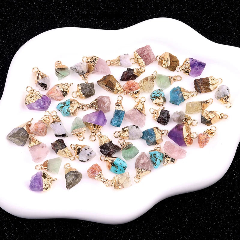 Raw Amethyst Crystal Pendant with Gold Plated Cap | Natural Stone Irregular Gemstone Charm for DIY Necklaces