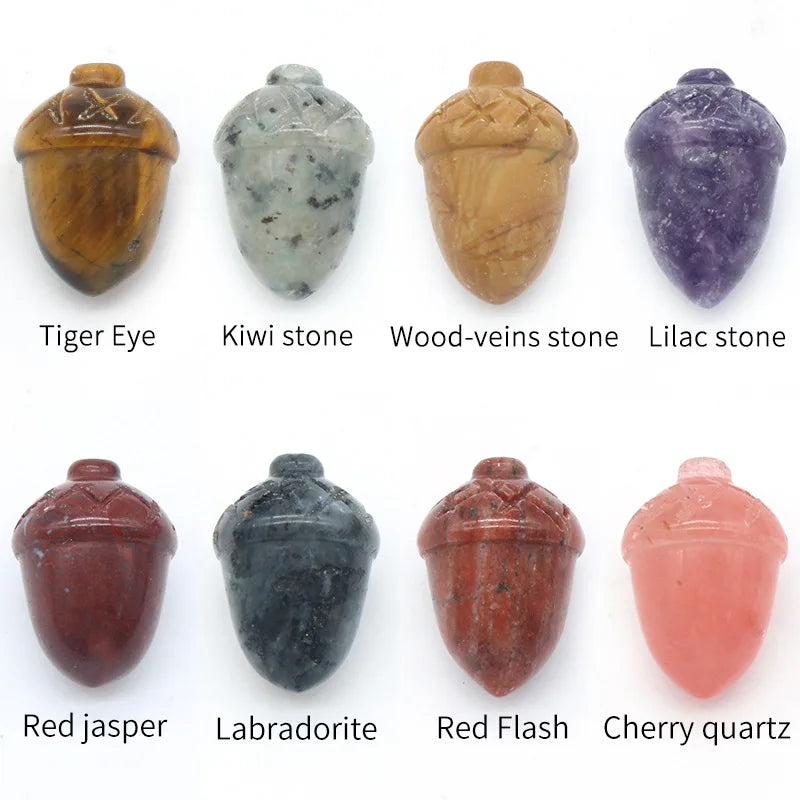 Natural Crystal Acorn Hazelnut Carving, Mixed Gemstone Mini Acorn Figurine, Healing Energy Crystal Stone for Home Decor & Jewelry Making