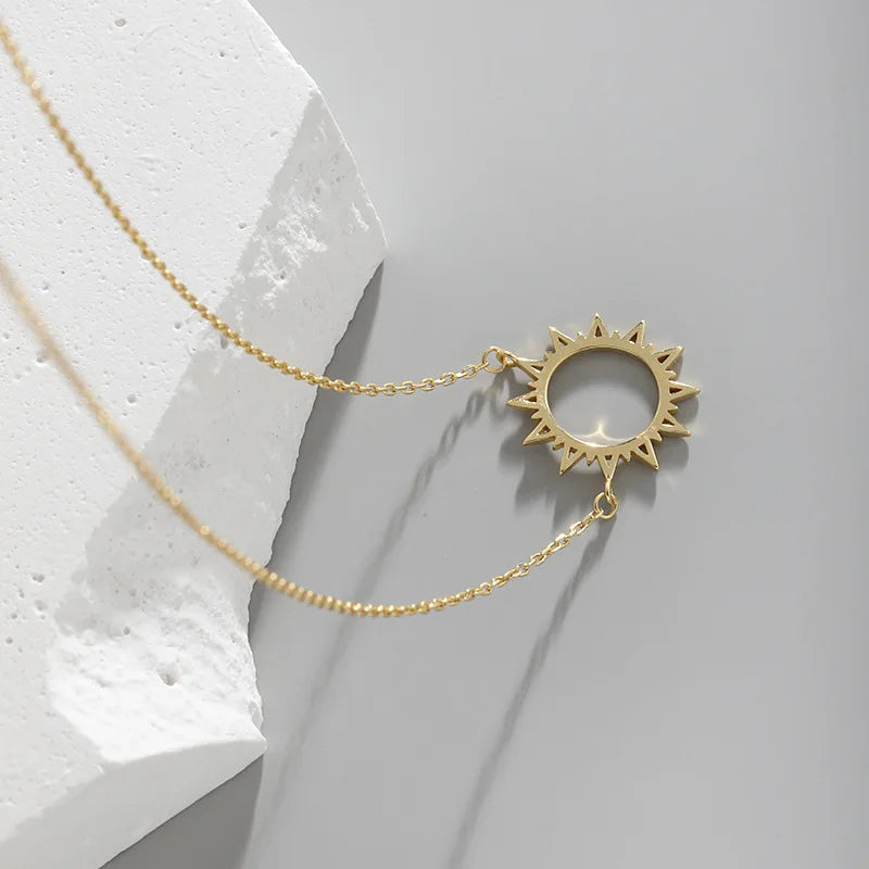 Small Dainty Gold Pendant God Light Sun Clavicle Necklace for Women Girls Stainless Steel Solar Moon Choker