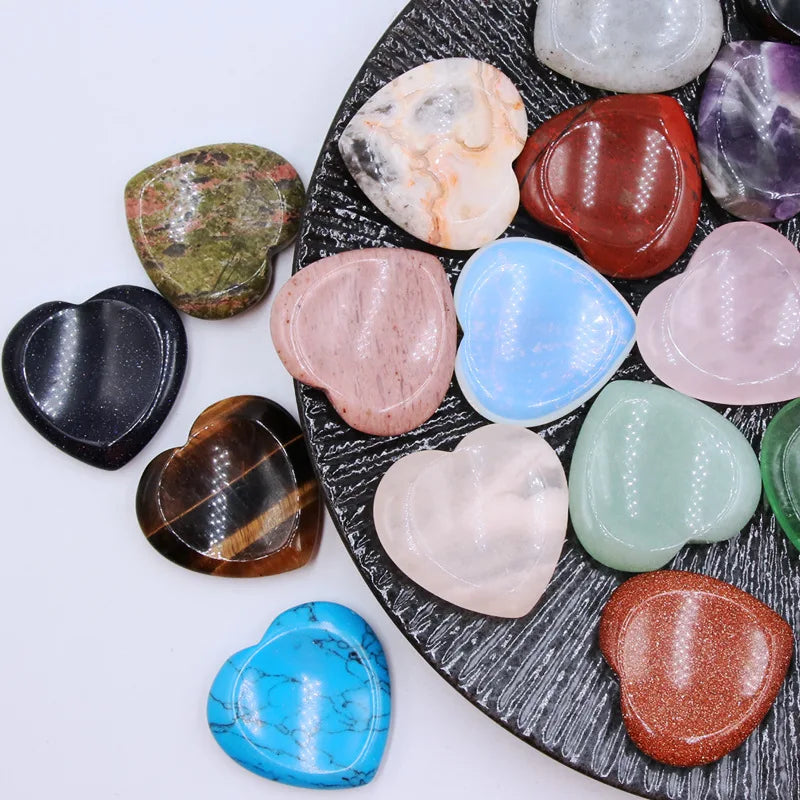 40mm Natural Heart Worry Stone, Thumb Groove Palm Crystal Stone Chakra Healing Stress Relief Pocket Stone