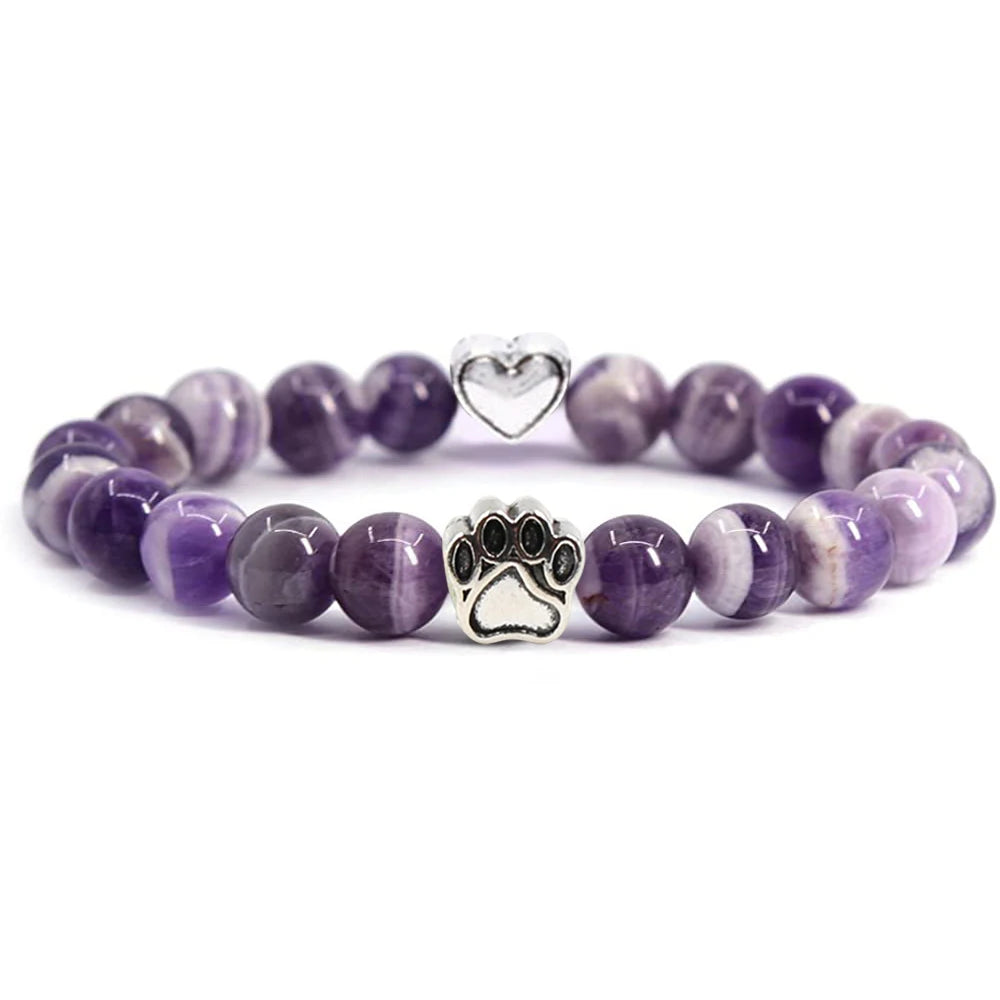 8mm Natural Crystal Stretch Beaded Bracelet with Heart Rhinestone Charm 19cm Elastic Energy Healing Gemstone Bracelet for Women Yoga Jewelry