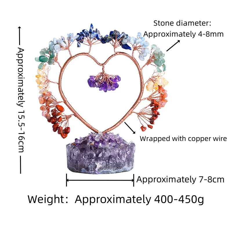 Handmade Love Heart Crystal Tree | Natural Amethyst Cluster Base Lucky Tree for Home Decor & Spiritual Gifts